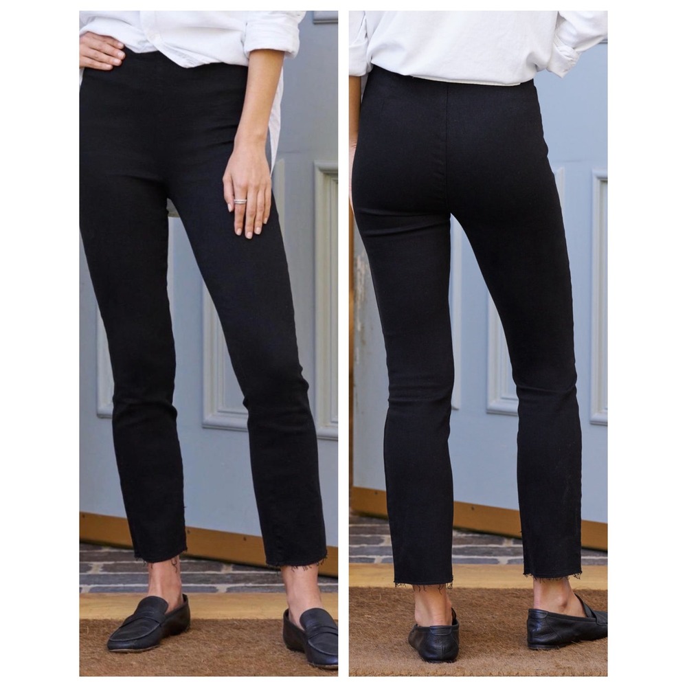 Frank & Eileen Derry Illusion Pull On Jeans Women 31 Black Raw Hem Slim Straight